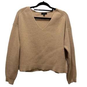 J. Crew Tan Ribbed V-Neck Cotton Beach Sweater